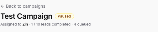 A call campaign with its name, status, assigned agent and control bar