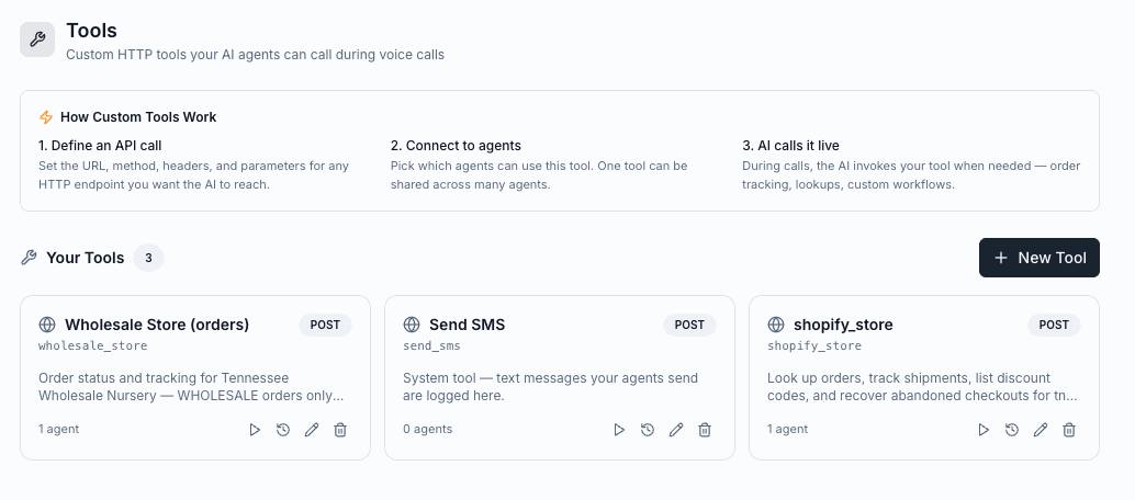 Custom HTTP tools for voice agents